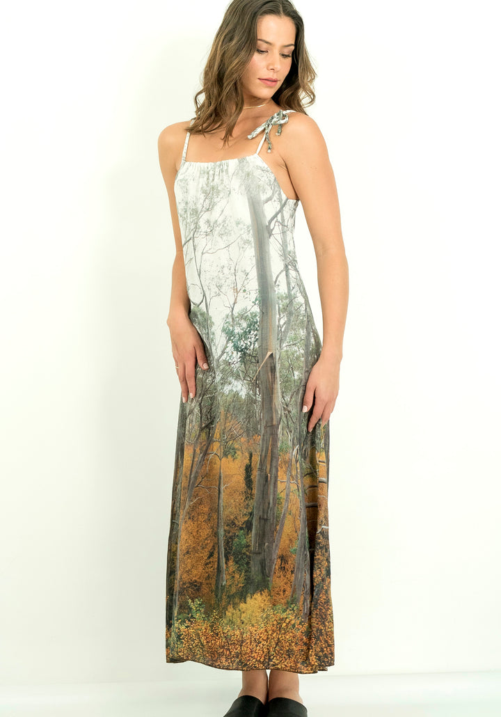 FAGUS FOREST LINEN TENCEL SHOESTRING DRESS