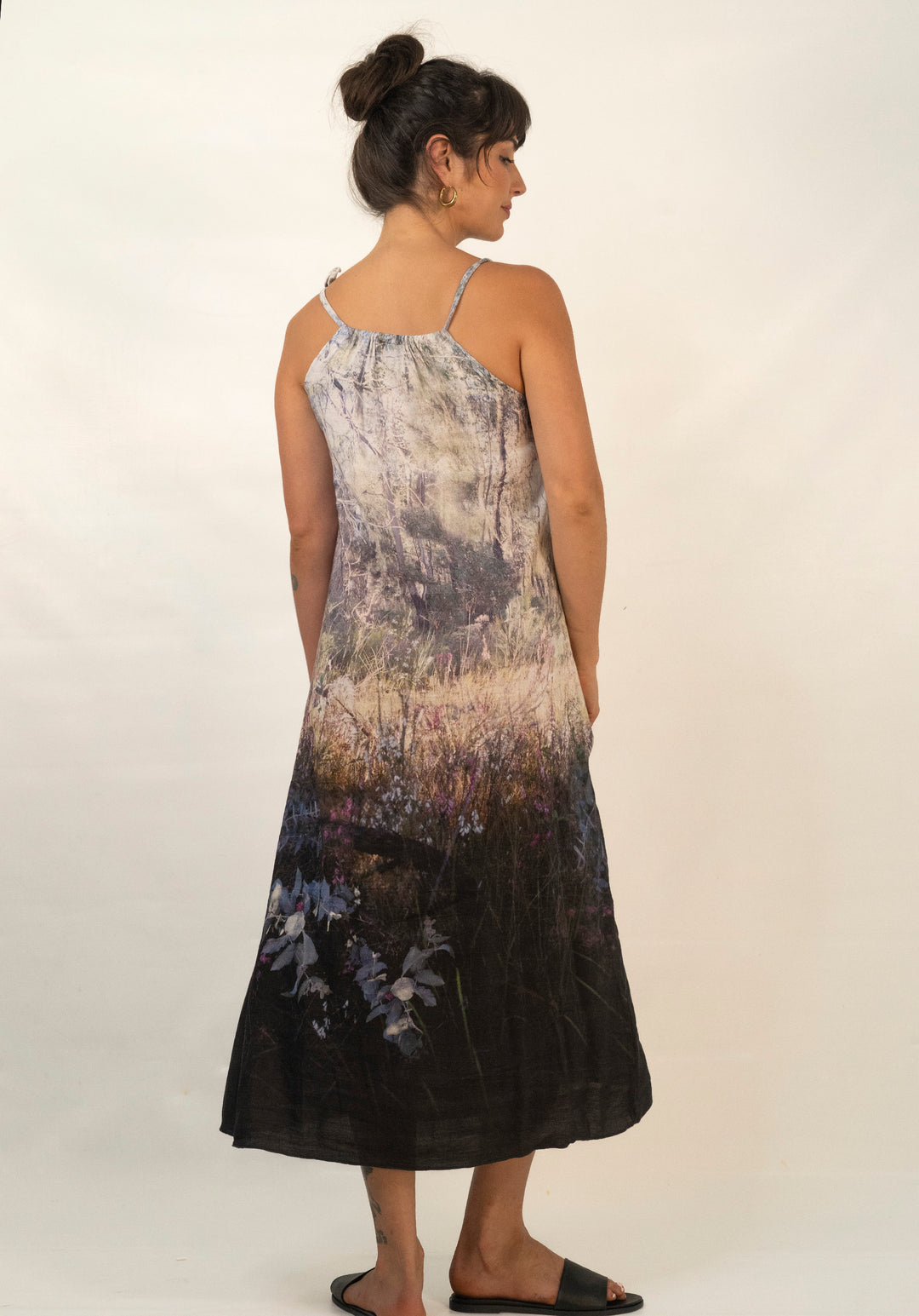 WILDFLOWER BUSHLAND LINEN TENCEL SHOESTRING DRESS
