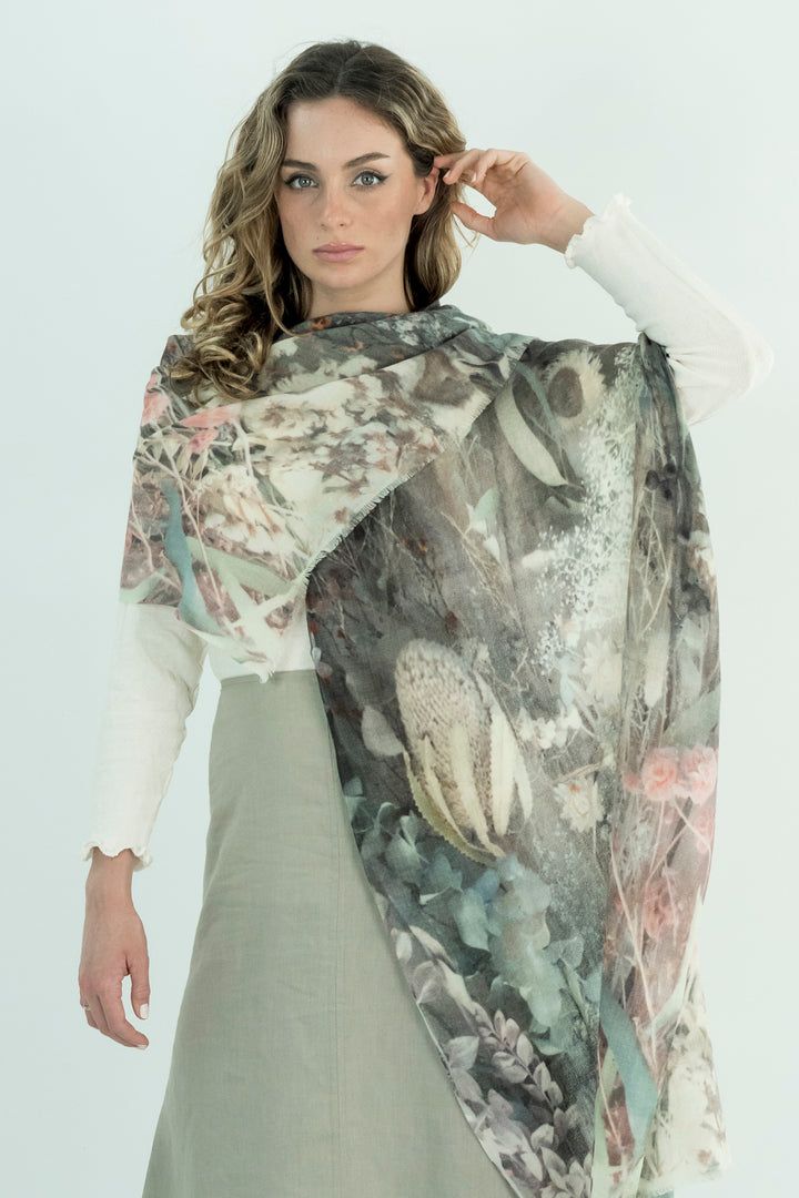 DRIED FLOWERS WOOL & SILK SCARF
