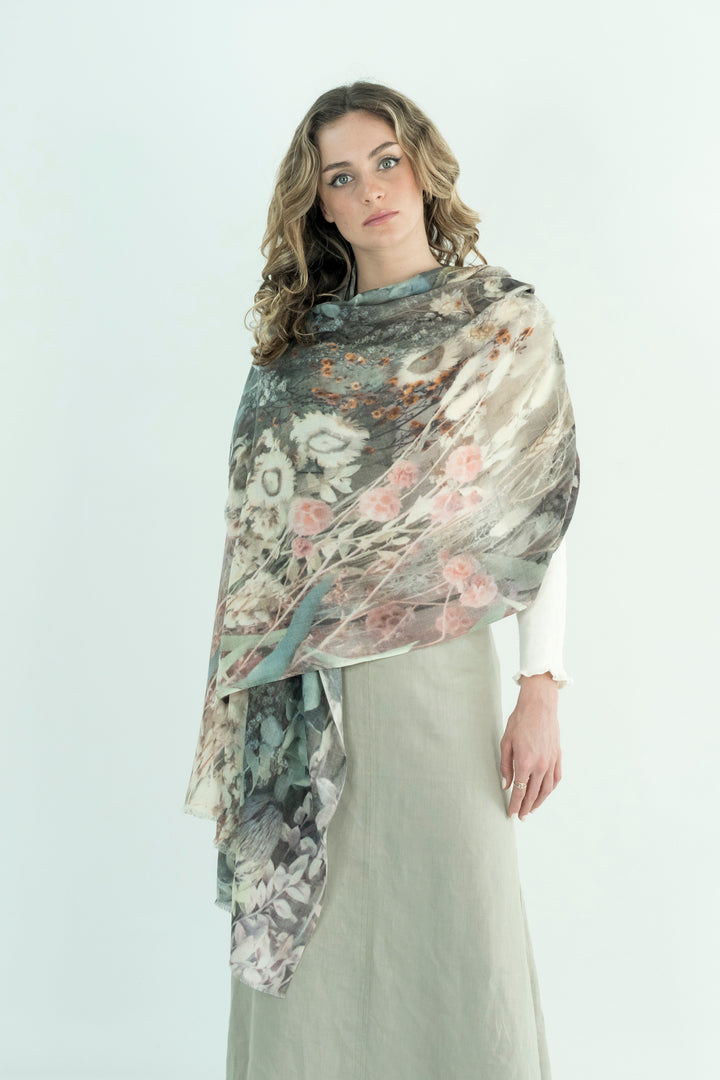 DRIED FLOWERS WOOL & SILK SCARF