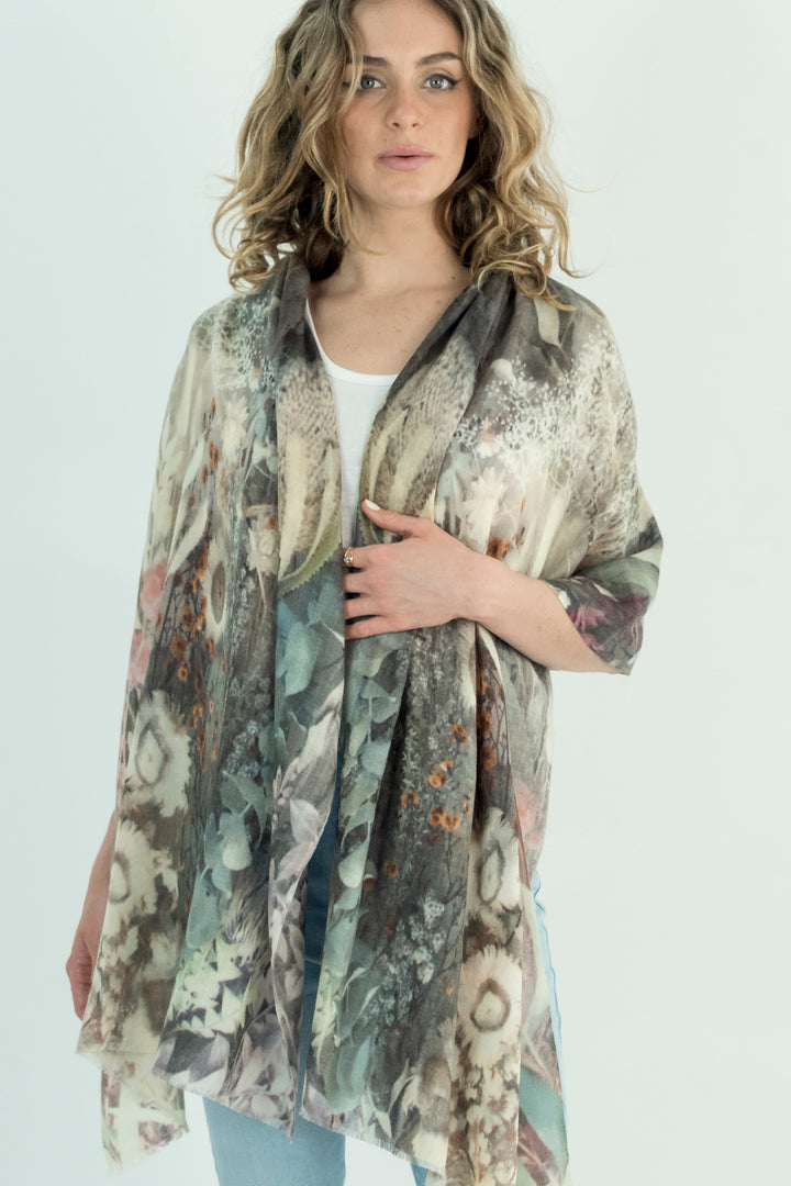 DRIED FLOWERS WOOL & SILK SCARF