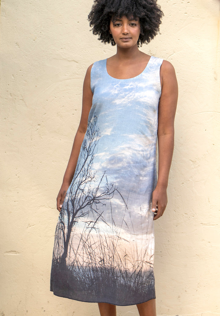 STORMY SKY LINEN TANK DRESS
