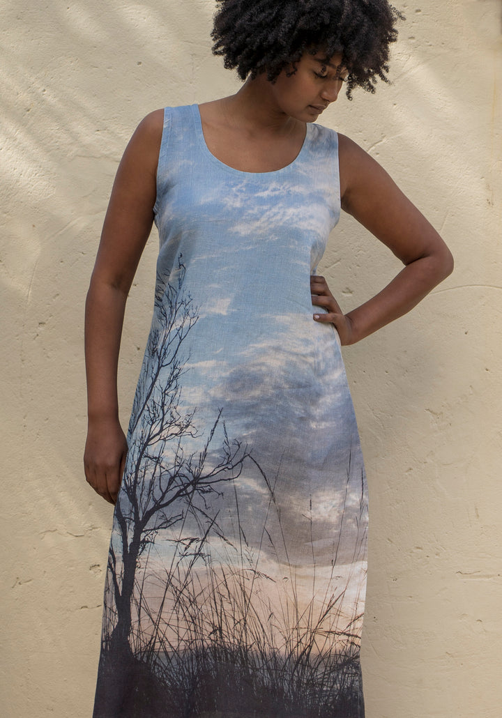 STORMY SKY LINEN TANK DRESS