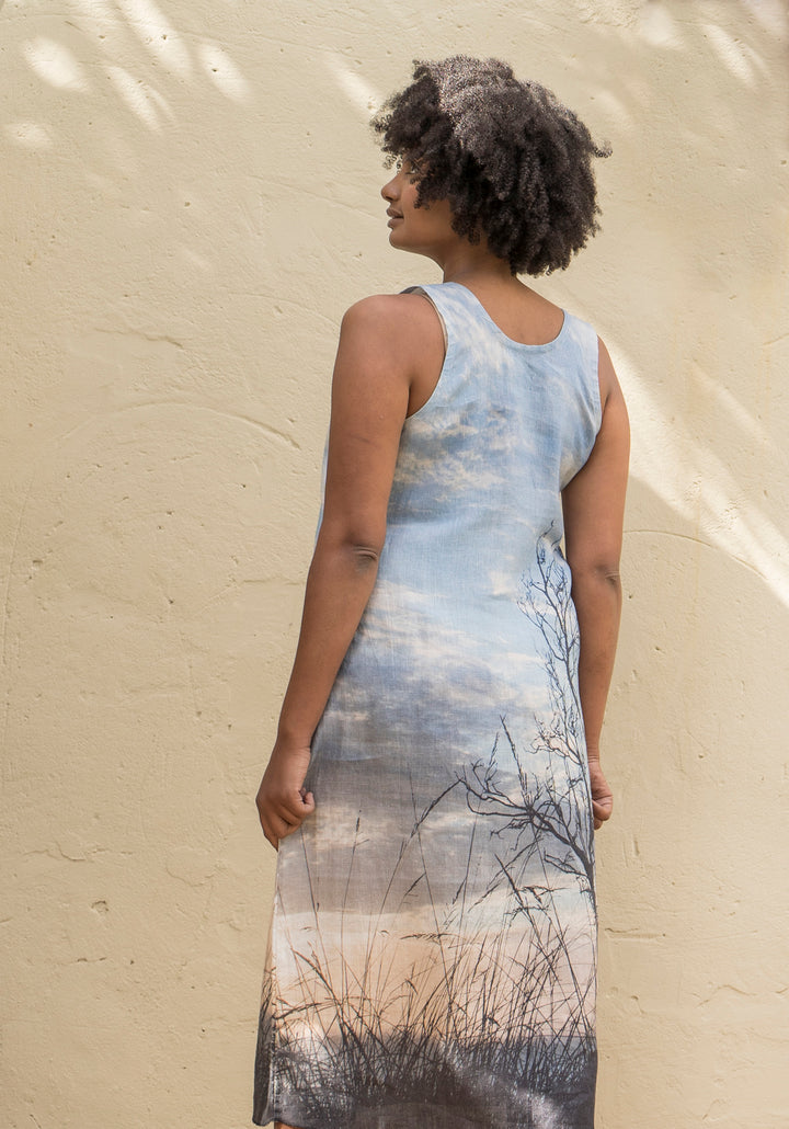 STORMY SKY LINEN TANK DRESS
