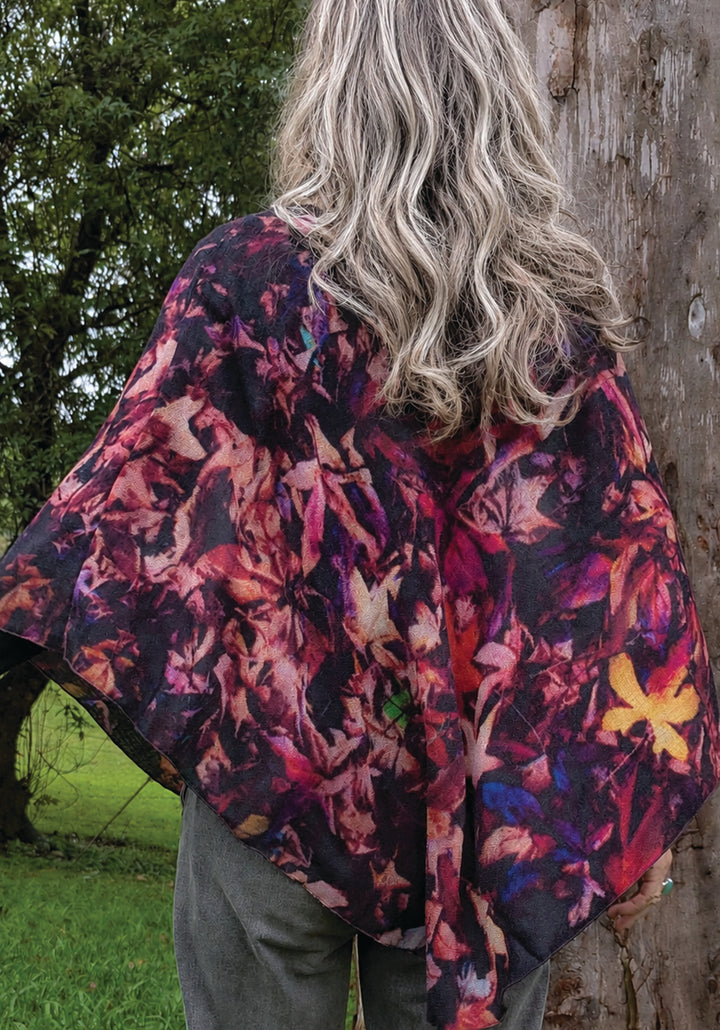 AUTUMN LEAVES WOOL &amp; SILK PONCHO