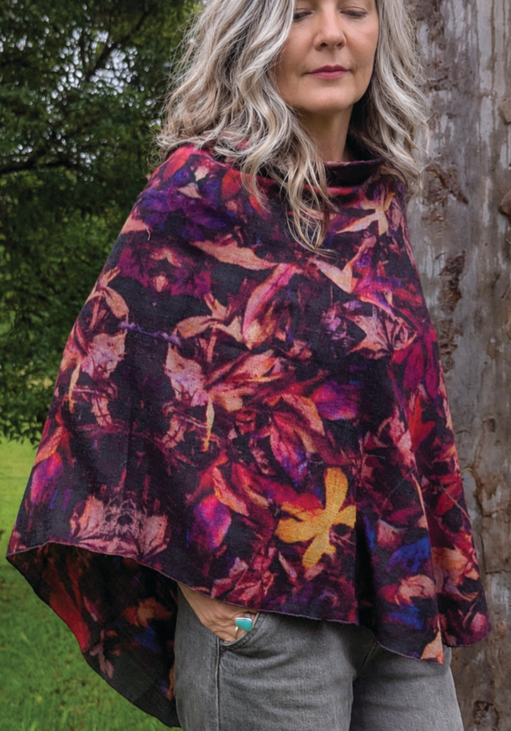 AUTUMN LEAVES WOOL &amp; SILK PONCHO