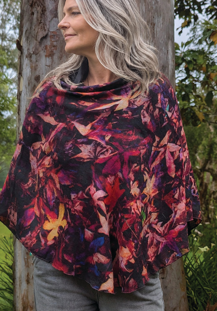 AUTUMN LEAVES WOOL &amp; SILK PONCHO