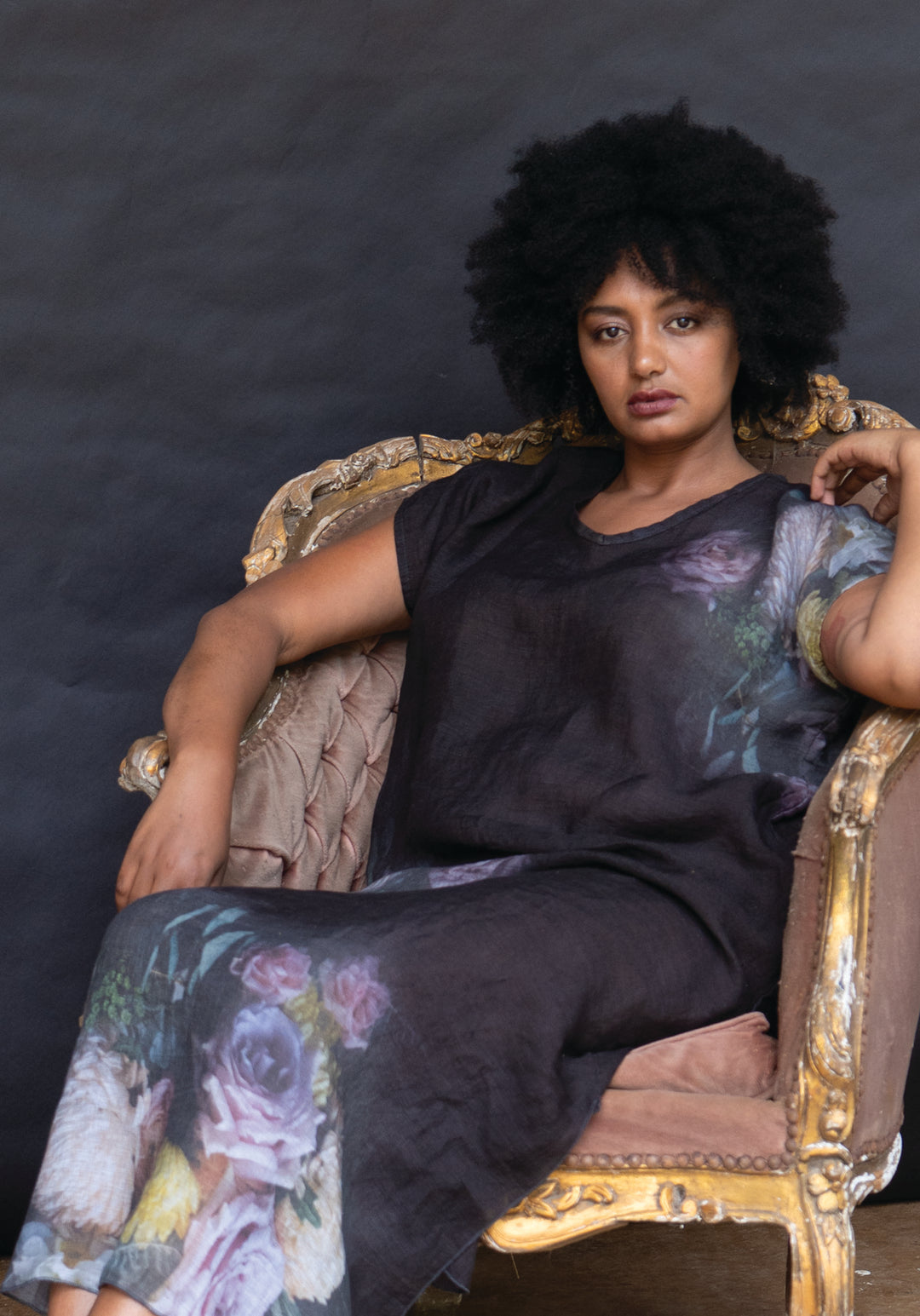 BLACK FLORAL MAXI KAFTAN