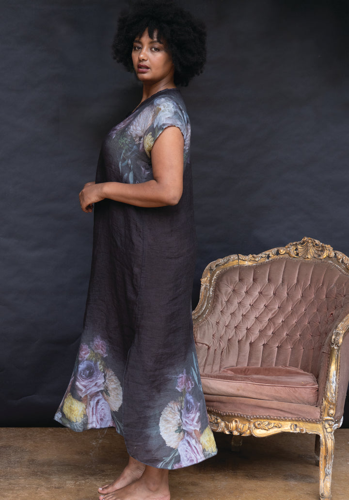 BLACK FLORAL MAXI KAFTAN