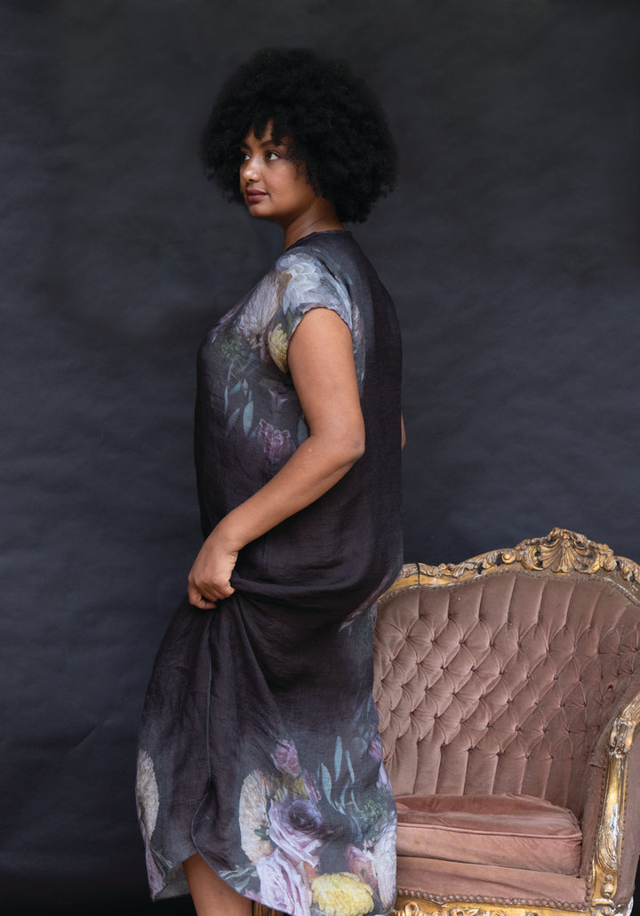 BLACK FLORAL MAXI KAFTAN