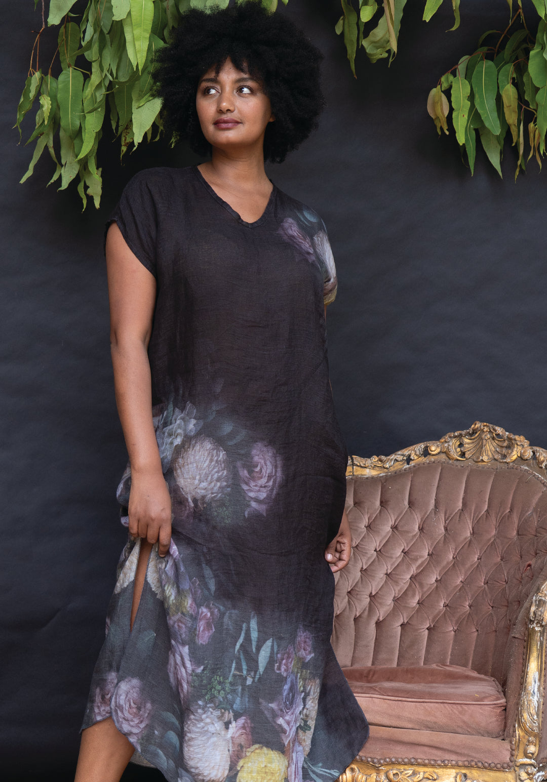 BLACK FLORAL MAXI KAFTAN