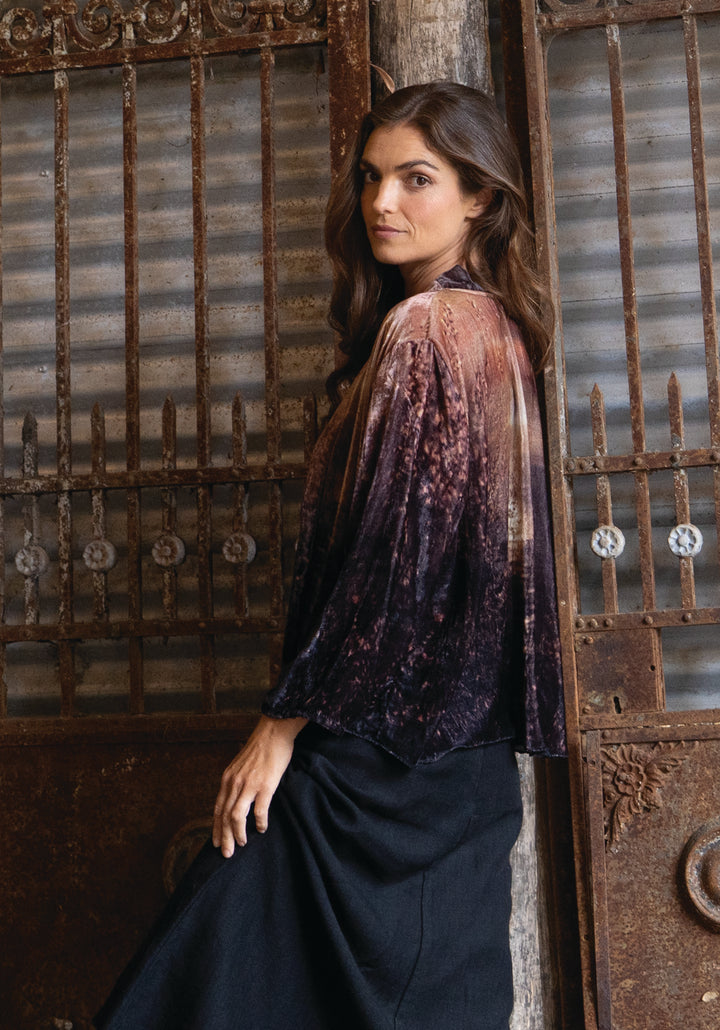 GOLDEN SUNSET SILK VELVET KIMONO