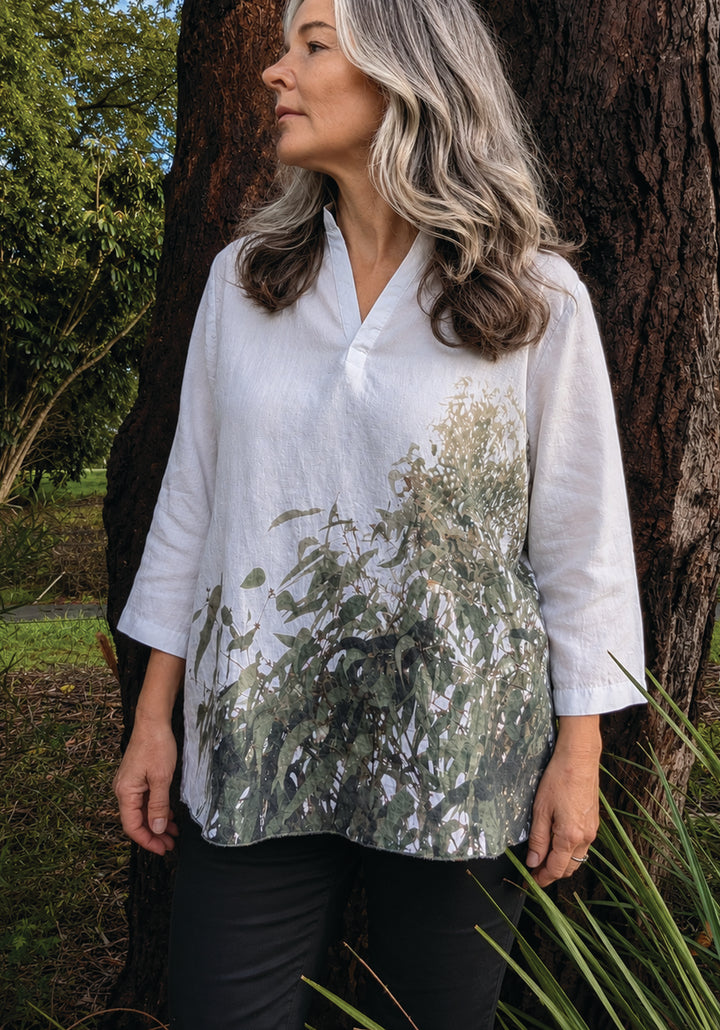 GUM LEAVES 3/4 SLEEVE HEMP TOP