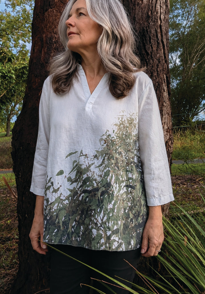 GUM LEAVES 3/4 SLEEVE HEMP TOP