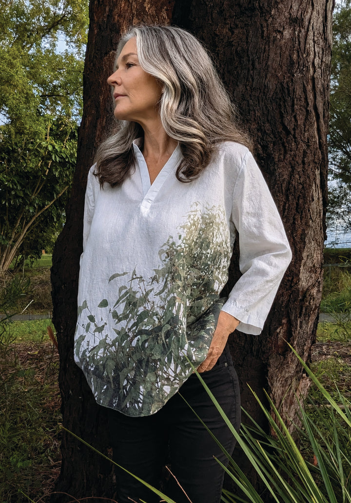 GUM LEAVES 3/4 SLEEVE HEMP TOP