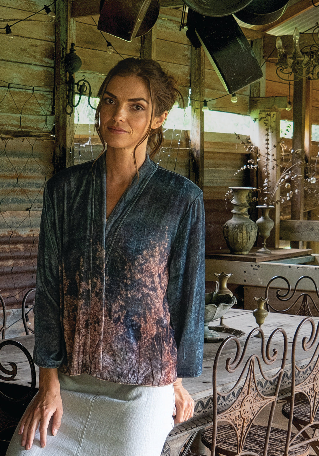 OCEAN VIEWS SILK VELVET KIMONO