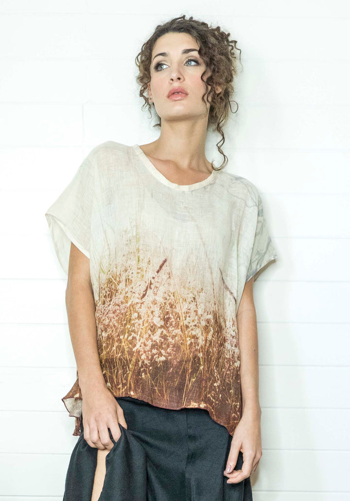 FLOWERING  GRASS LINEN TOP