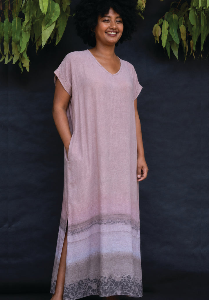 PINK SALT LAKE MAXI KAFTAN LINEN TENCEL