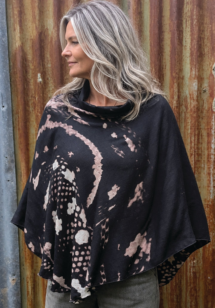 PYTHON PRINT WOOL &amp; SILK PONCHO
