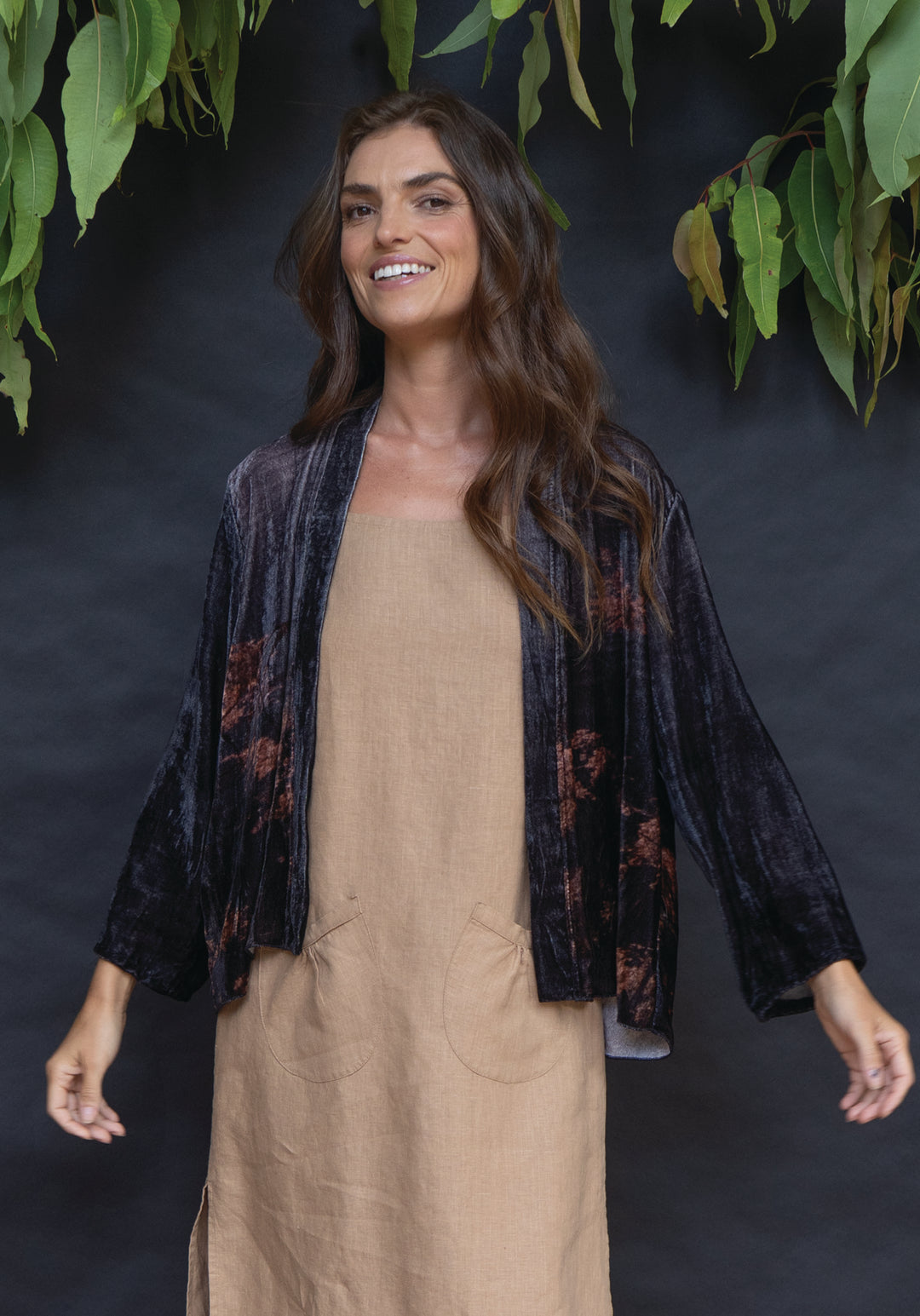 RIVER REEDS SILK VELVET KIMONO