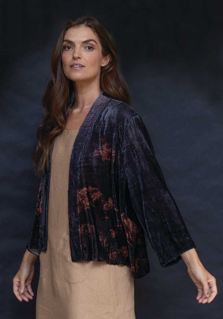 RIVER REEDS SILK VELVET KIMONO