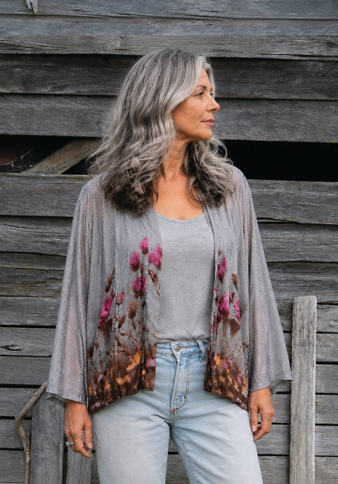 SEASIDE MEADOW SILK VELVET KIMONO