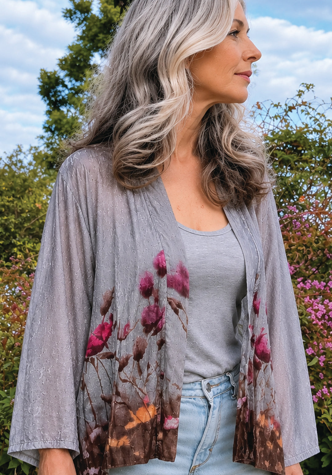 SEASIDE MEADOW SILK VELVET KIMONO