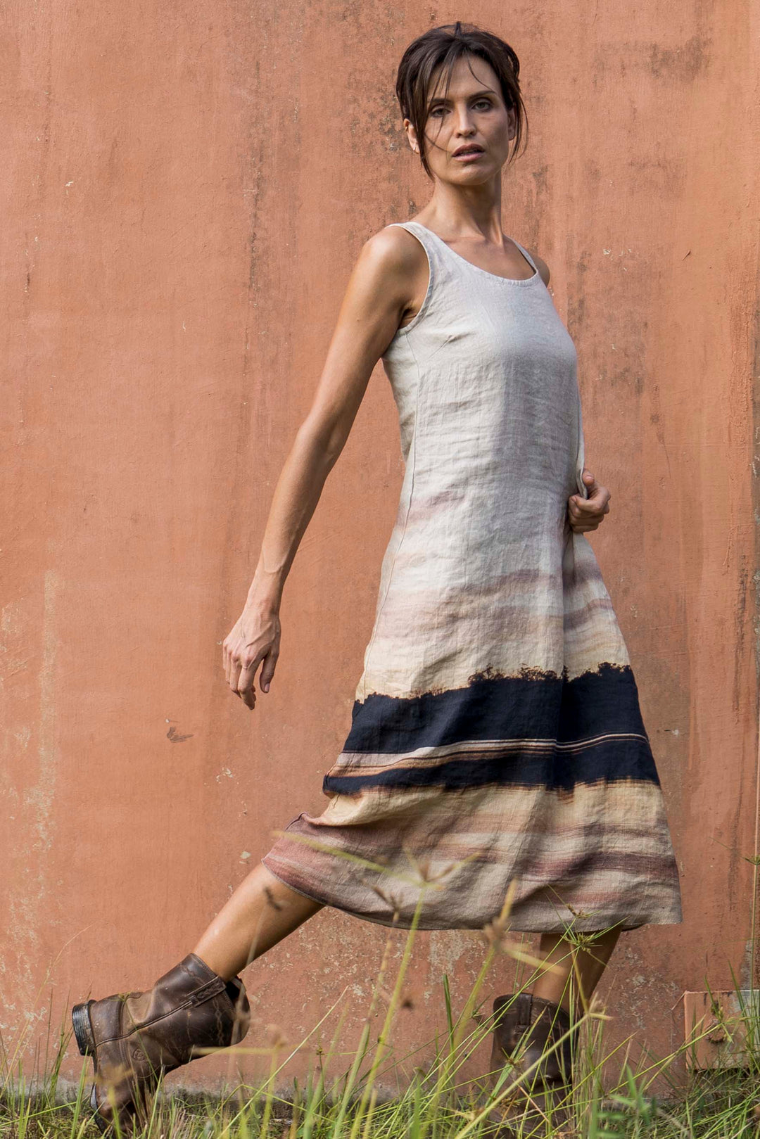 BLUSH SUNSET LINEN TANK DRESS