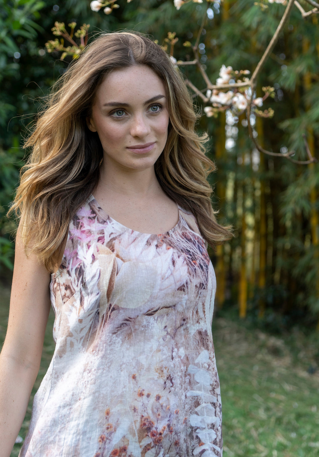 DRIED FLOWERS LINEN TANK DRESS