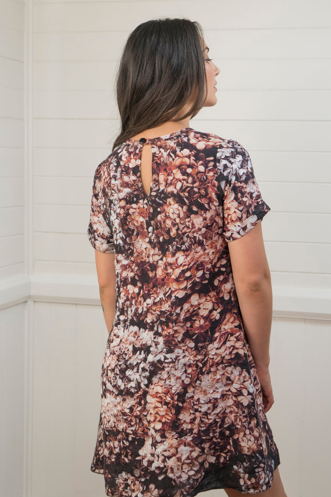 DRIED HYDRANGEAS LINEN SHIFT DRESS