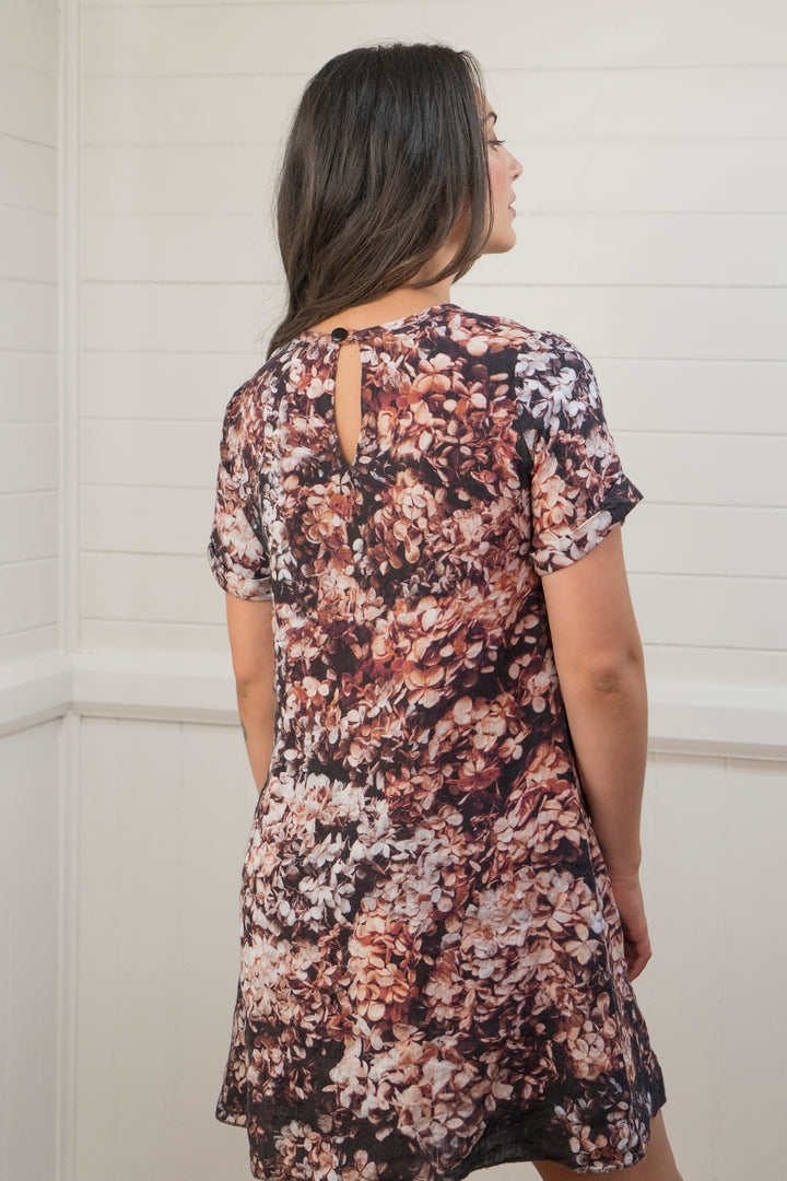 DRIED HYDRANGEAS LINEN SHIFT DRESS