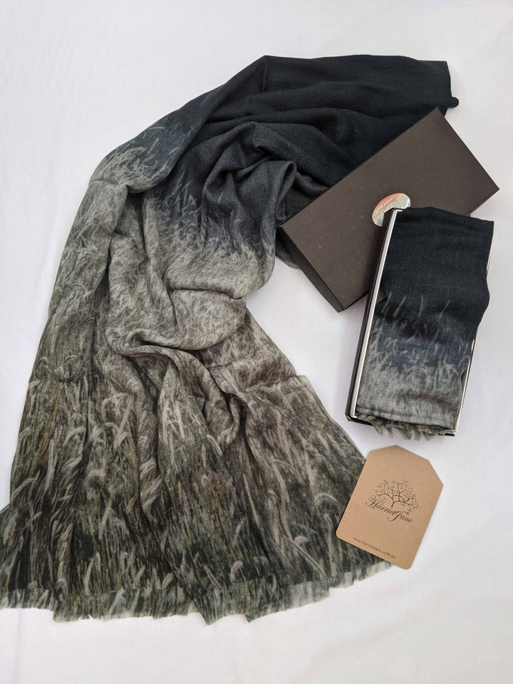 MORNING GRASSES WOOL & SILK SCARF