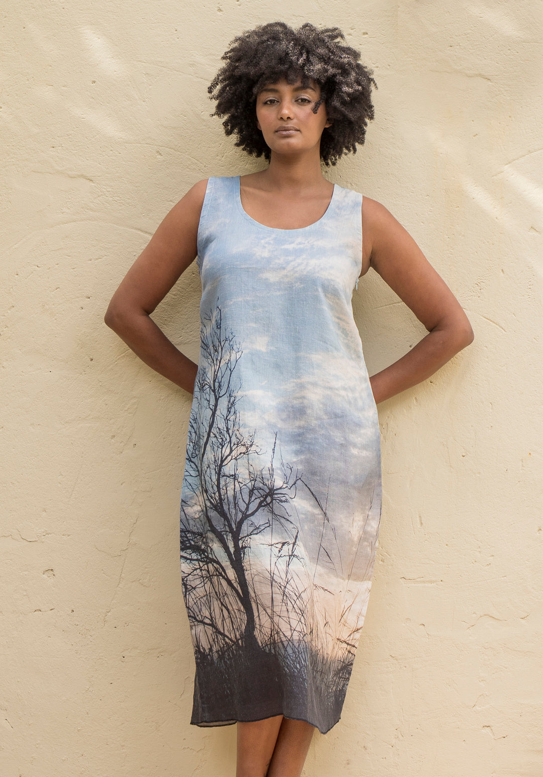 STORMY SKY LINEN TANK DRESS