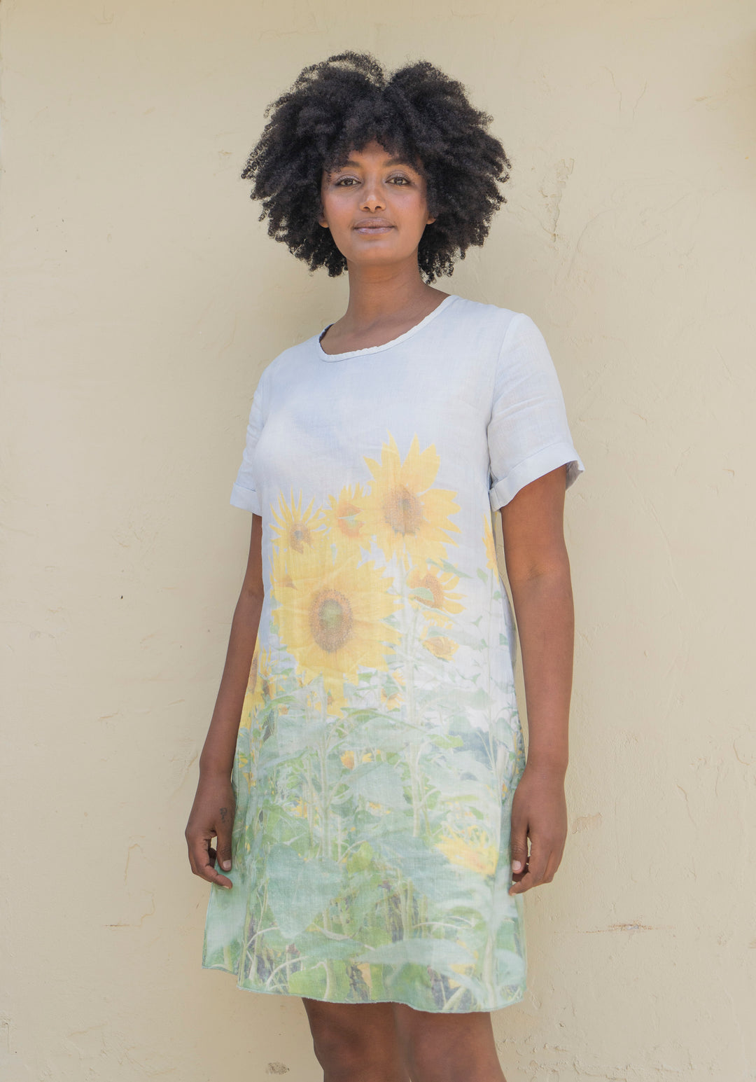 SUNFLOWER LINEN SHIFT DRESS