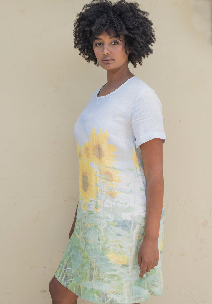 SUNFLOWER LINEN SHIFT DRESS