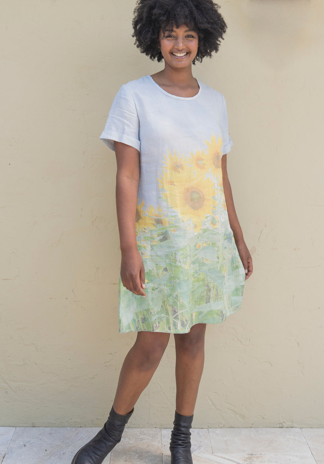 SUNFLOWER LINEN SHIFT DRESS